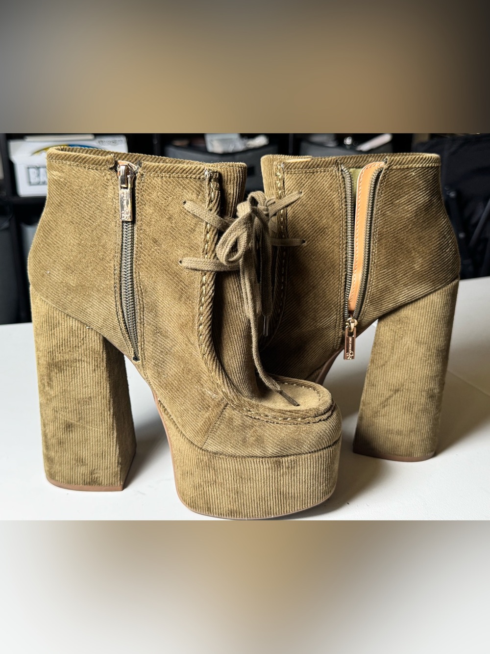 Jessica Simpson Saima Olive Corduroy Platform Boots 7